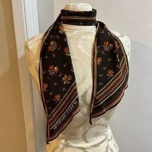 Emanuel Ungaro Silk Vintage Brown Flowers Stripes Lovely 60’s 70’s Skinny Scarf